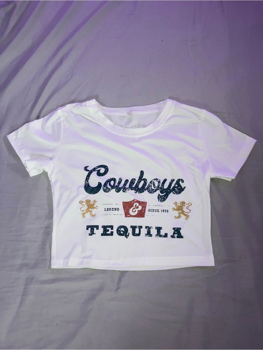 SHEIN White Cowboys Tequila Graphic Crop Top
